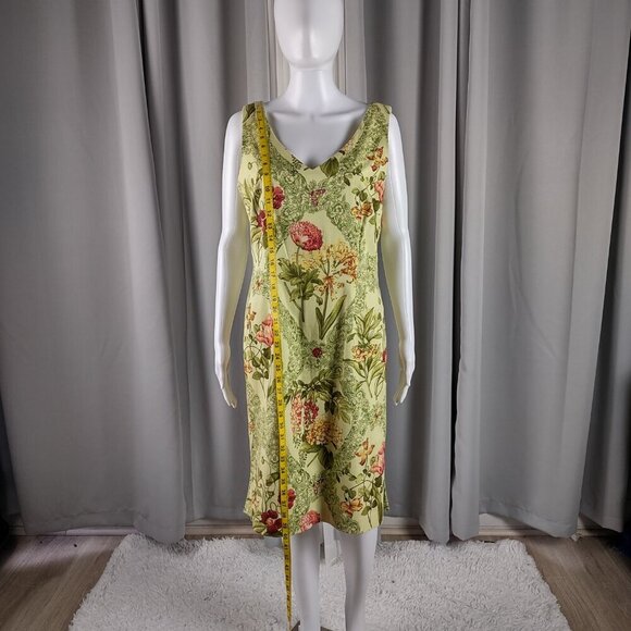 Talbots Yellow Green Floral Sleeveless 100% Cotton A-Line Midi Dress Size 10 - Picture 6 of 11